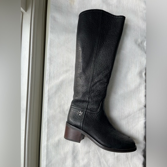 Tory Burch Black Leather Fulton Knee Length Boots Size 5.5 - Picture 2 of 16